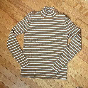 J. Crew camel and white striped turtleneck